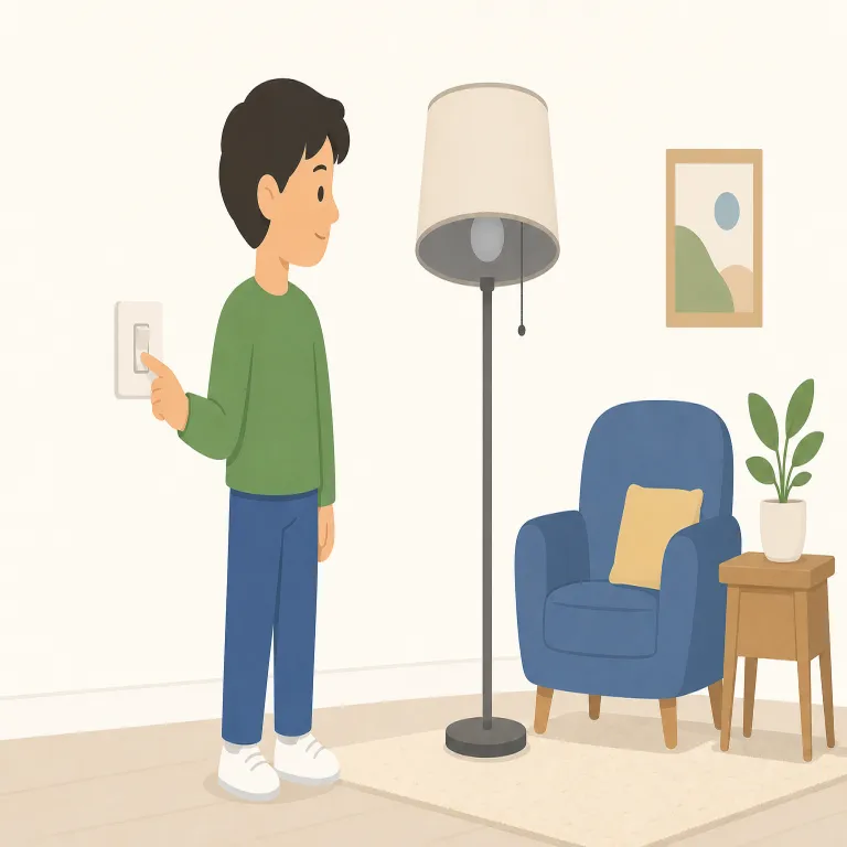 turn off（消す・句動詞）の覚え方イラスト — turn off は「作動している状態から外す」と考えると覚えやすいです
