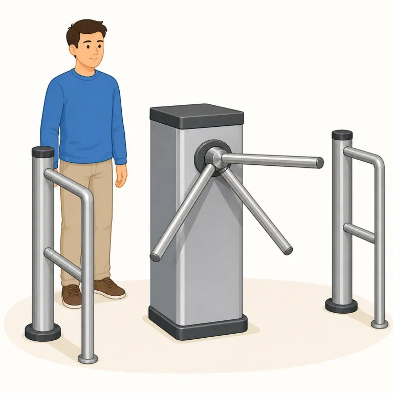 turnstile（回転式ゲート・名詞）の覚え方イラスト — turn が入っているので、まず『回る』動きを思い出すのが近道