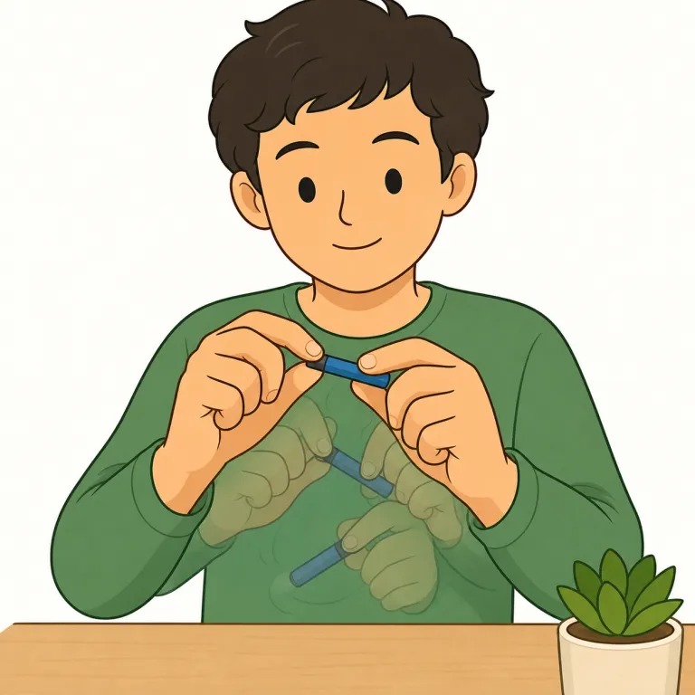 twiddling（いじる・動詞）の覚え方イラスト — twiddling は fiddle と近く、「目的なく細かく触る」「手で小さく動かす」と考えると覚えやすいです