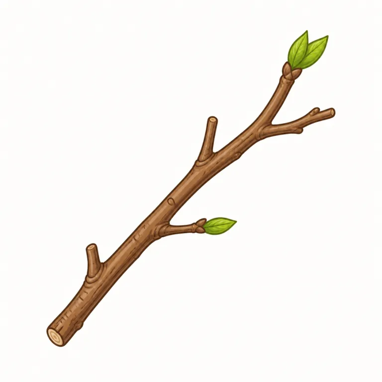 twig（小枝・名詞）の覚え方イラスト — tree→branch→twig の順で、木全体から先端へ行くほど細く小さくなると並べると覚えやすいです