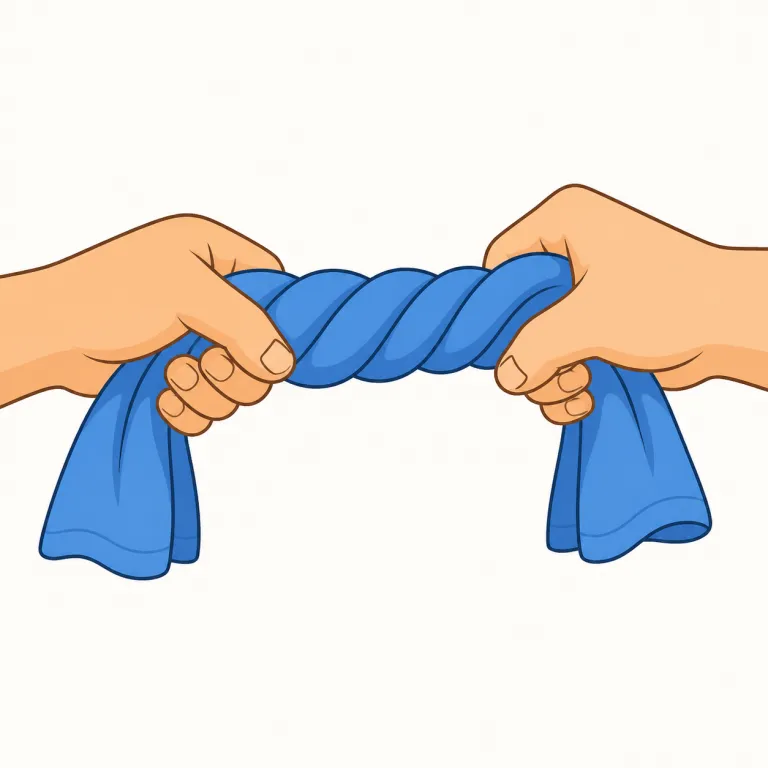 twist（ねじる、ひねる・動詞）の覚え方イラスト — twist は、対象をただ回転させるのではなく、回す力で形や姿勢をずらす動作として覚えると自然です