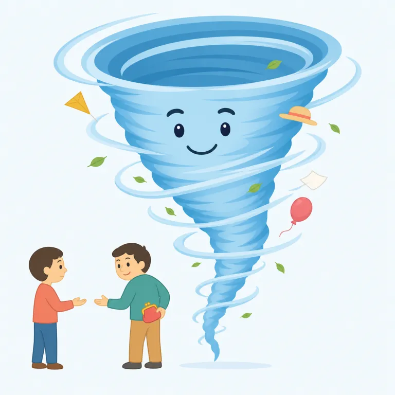 twister（竜巻 / 詐欺師・名詞）の覚え方イラスト — twist（ねじる・ひねる）が分かれば覚えやすい語です