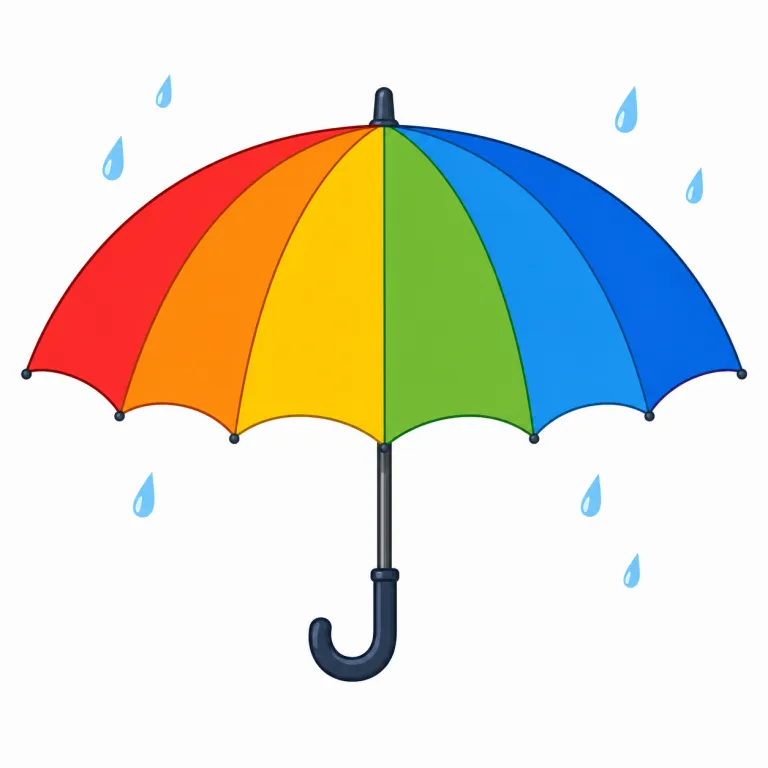 umbrella（傘・名詞）の覚え方イラスト — まず基本イメージを「開いて頭の上をおおい、雨・雪・強い日差しを防ぐ道具」で固める