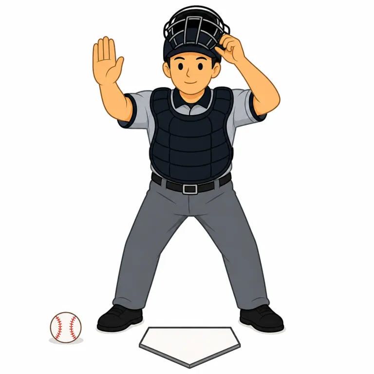 umpire（（野球などの）審判・名詞）の覚え方イラスト — umpire は日本語の「アンパイア」とほぼ同じ音で、まず本塁後ろの球審を思い浮かべると定着しやすいです