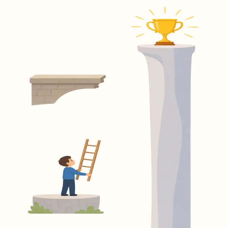 unachievable（達成不可能な・形容詞）の覚え方イラスト — unachievable は achieve「目標を達成する」に un- と -able が付いた形で、「達成できる状態ではない」と覚えます