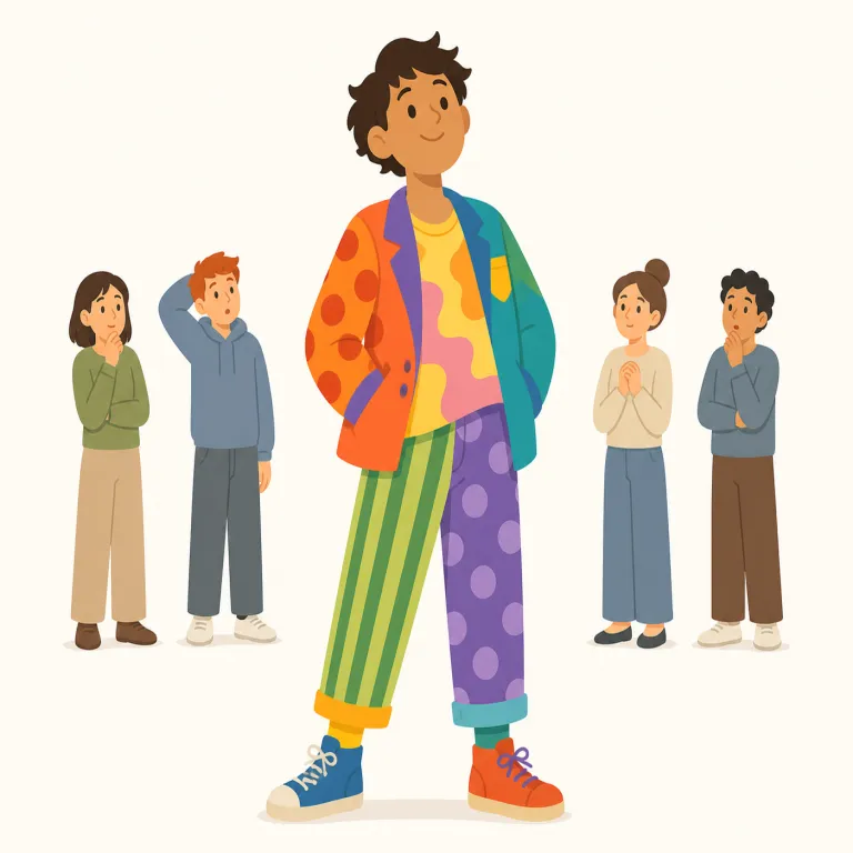 unashamedly（恥ずかしげもなく・副詞）の覚え方イラスト — このエントリでは、unashamedly を「人前で好みや行動を隠さず、恥ずかしがる様子がない」という感覚で覚えます