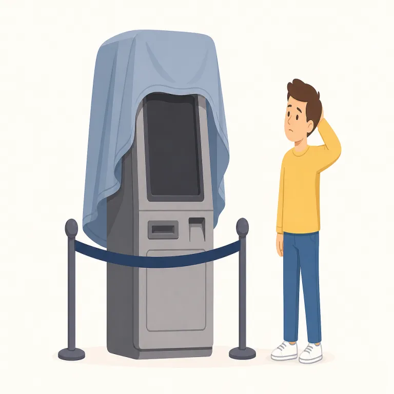 unavailability（利用できないこと・名詞）の覚え方イラスト — このエントリでは、unavailability を人の「都合がつかないこと」ではなく、物・サービス・場所・情報などが使えない、手に入らない状態として覚える