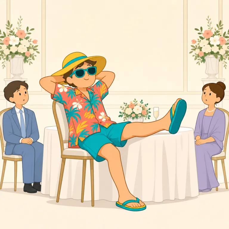 unbecoming（ふさわしくない・形容詞）の覚え方イラスト — まず `becoming` を「魅力的な」よりも「その人に似合う、立場にかなう」と押さえると覚えやすいです