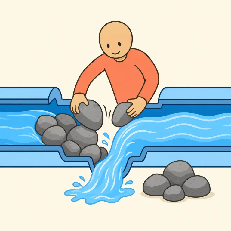 unblocking（詰まりを取り除くこと・名詞）の覚え方イラスト — block は「ふさぐ」です