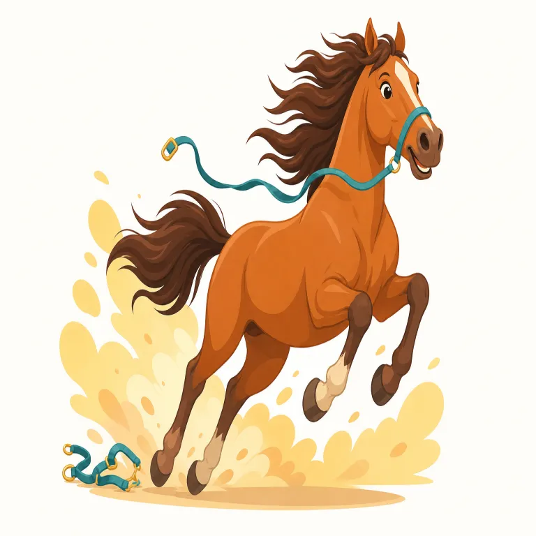 unbridled（抑制されない・形容詞）の覚え方イラスト — unbridled は un-「ない」+ bridle「馬のくつわ」で考えると覚えやすい