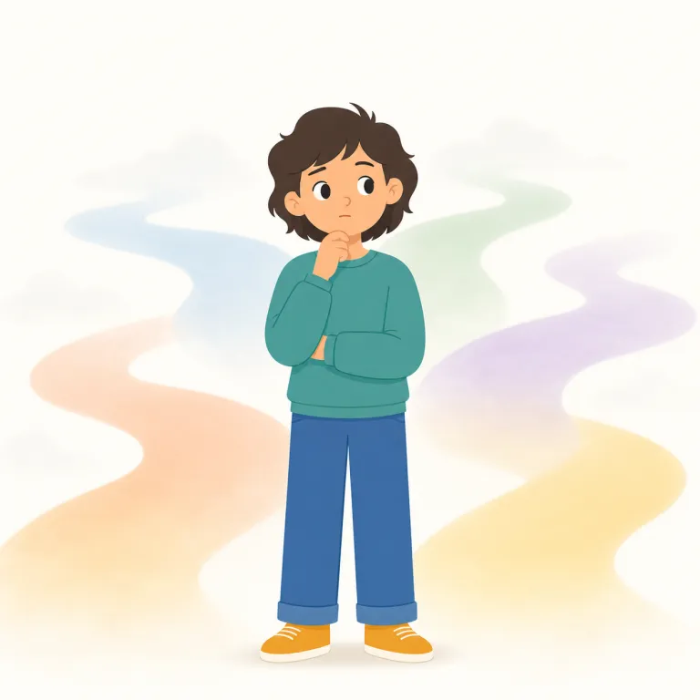 uncertain（不確かな・形容詞）の覚え方イラスト — この意味の uncertain は、人が「確信がない」という気持ちを表す用法とは別に、物事そのものがまだ定まらない・見通せない状態を表します