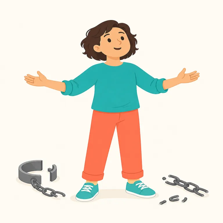 unchained（鎖から外された・形容詞）の覚え方イラスト — まず chain を「鎖・つなぐ」として確実に押さえ、un- が付くと「外す・逆転する」と考えると unchained はほぼ直訳で「鎖を外された」