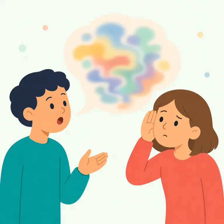 unclearly（不明瞭に・副詞）の覚え方イラスト — un-「〜でない」＋ clear「明瞭な」＋ -ly「〜に」と三つに分ければ、意味を組み立てやすい