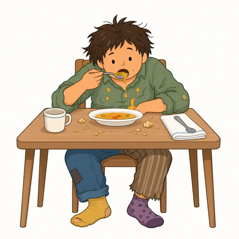 uncouth（無作法な・形容詞）の覚え方イラスト — uncouth は un-「〜でない」+ couth「洗練された・知っている」に由来し、本来は「人付き合いの作法を身につけていない」感じです