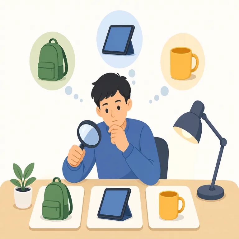 under consideration（検討中・イディオム）の覚え方イラスト — consider を知っていれば、consideration は「検討・熟考」の名詞形