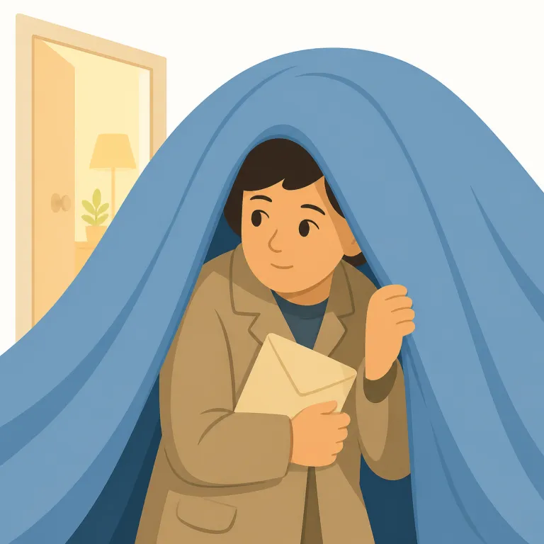 under cover（覆いの下で・イディオム）の覚え方イラスト — cover は「覆う・隠す」