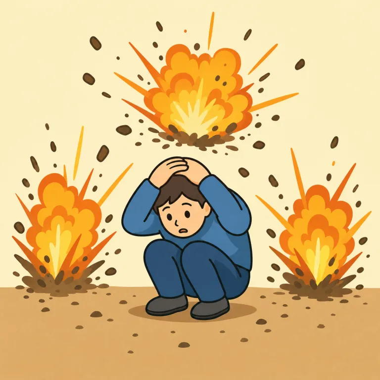 under fire（砲火を浴びて・idiom）の覚え方イラスト