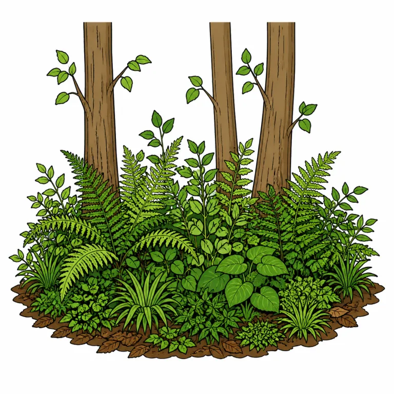 underbrush（下草・noun）の覚え方イラスト