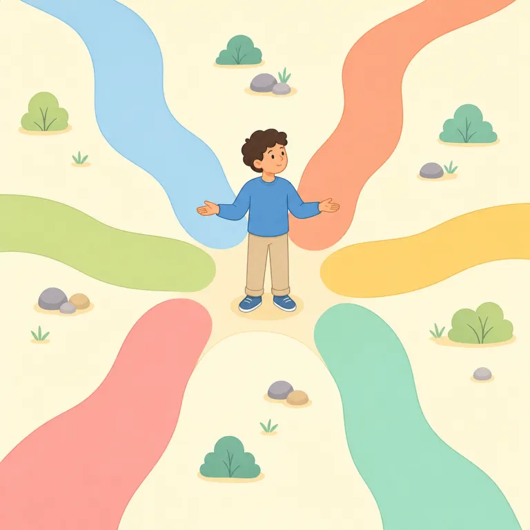 undirected（方向性のない・形容詞）の覚え方イラスト — まず directed を direct「まっすぐ向ける・導く」と結びつけると覚えやすいです