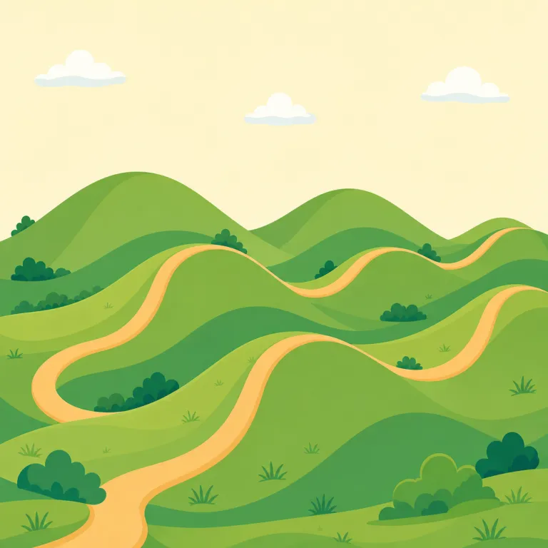 undulating（波打つ、波打っている・形容詞）の覚え方イラスト — undulating は undulate「波のように動く」の -ing 形で、「今まさに波の性質を帯びている」と見ると覚えやすい語です