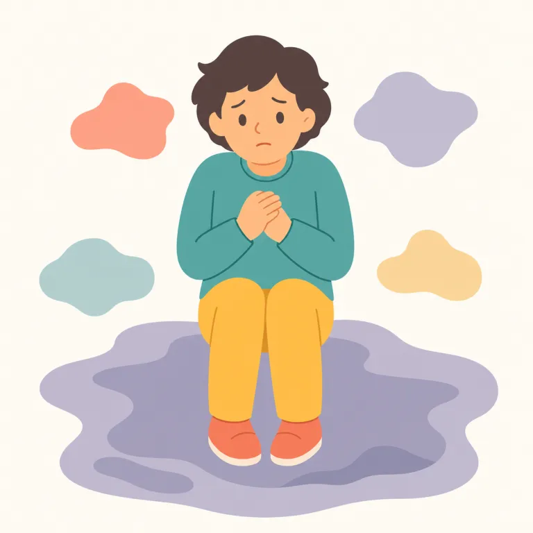 unease（不安・名詞）の覚え方イラスト — ease は「安心・気楽さ」なので、unease は「心が ease ではない状態」と押さえます