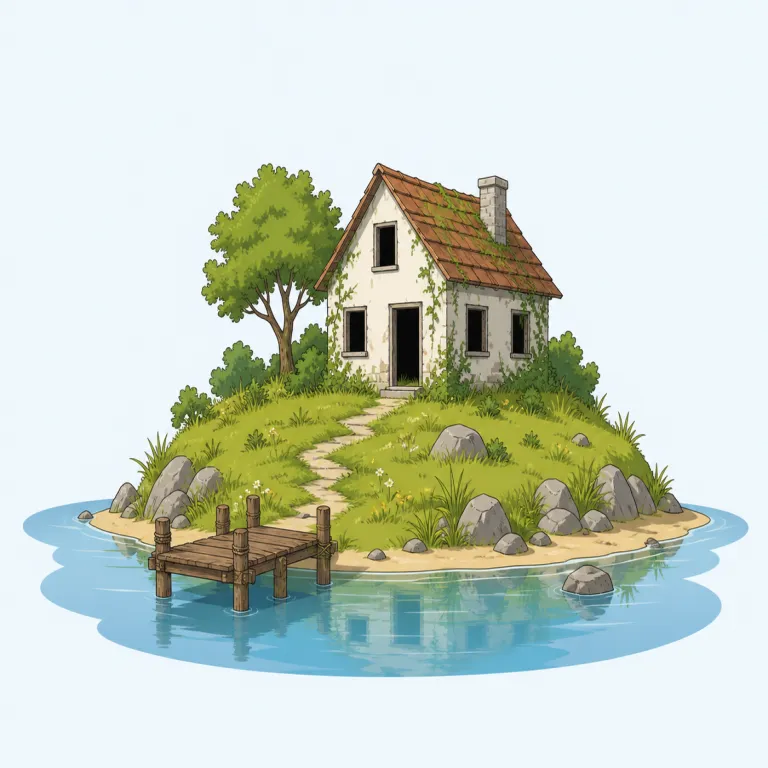 uninhabited（無人・形容詞）の覚え方イラスト — uninhabited は、inhabit「住む」に un- が付いた語で、「人が住んでいない」と考えるのが基本です