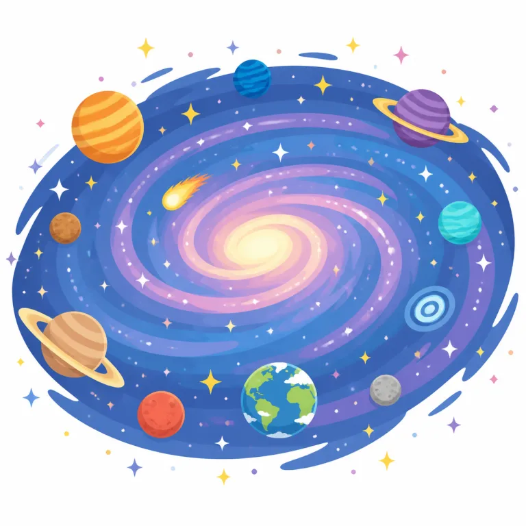 universe（宇宙・名詞）の覚え方イラスト — universe は「存在するものすべてを含む最大の全体」、つまり科学や天文学でいう宇宙として覚えます