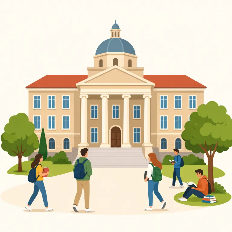 university（大学・名詞）の覚え方イラスト — university は unit・universal・universe と同じく uni- に「一つにまとまった大きなもの」の感覚があると覚えやすい