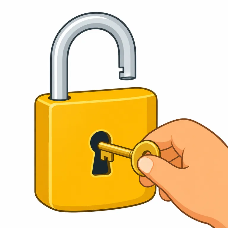 unlock（ロックを解除する・動詞）の覚え方イラスト — このエントリの unlock は、鍵でドアを開ける基本義ではなく、スマホ、画面、機能、制限などの「ロック状態を解除して使えるようにする」意味として覚えます
