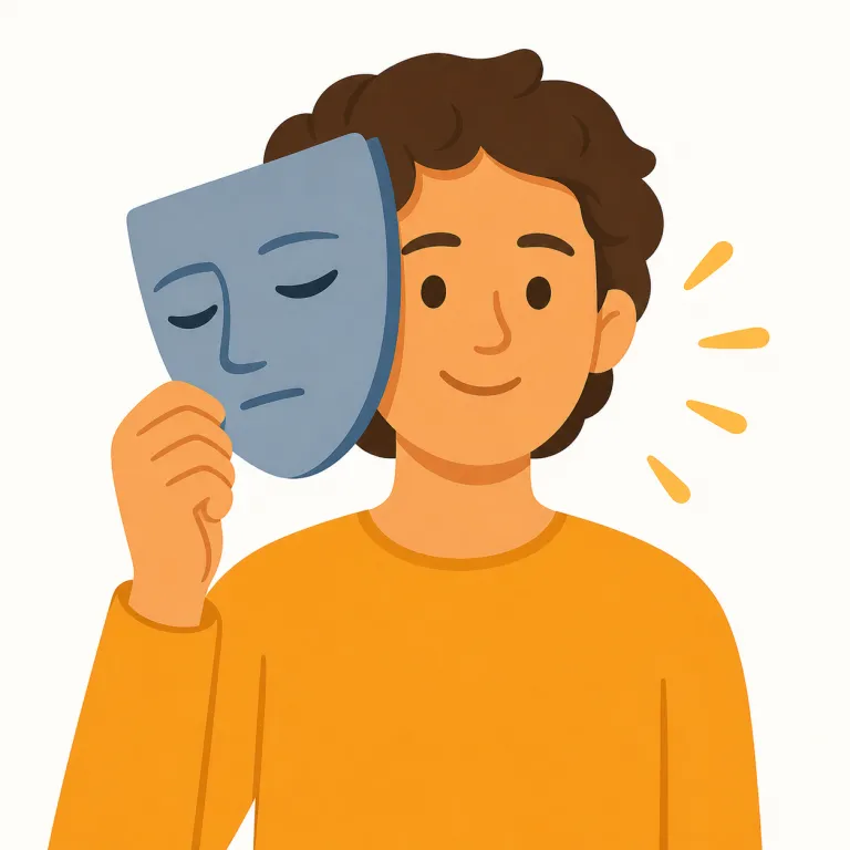 unmasking（正体を暴くこと・動詞）の覚え方イラスト — まず mask「仮面・覆い」を核に置き、un- が付くと「外す・逆にする」と考えると、unmask はそのまま「覆いを外して正体を見せる」