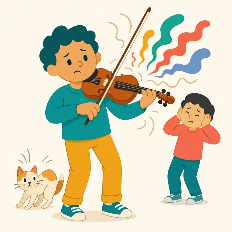 unmusical（音楽的でない・形容詞）の覚え方イラスト — musical「音楽的な」の前に否定の un- を付けた、構造の分かりやすい語です