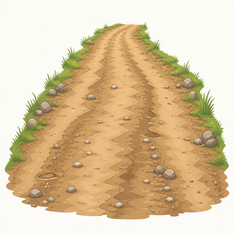 unpaved（未舗装の・形容詞）の覚え方イラスト — un- は「〜でない」、paved は pave「舗装する」から来るので、まず paved road「舗装道路」を先に押さえ、その否定が unpaved road だと組み立てて覚…