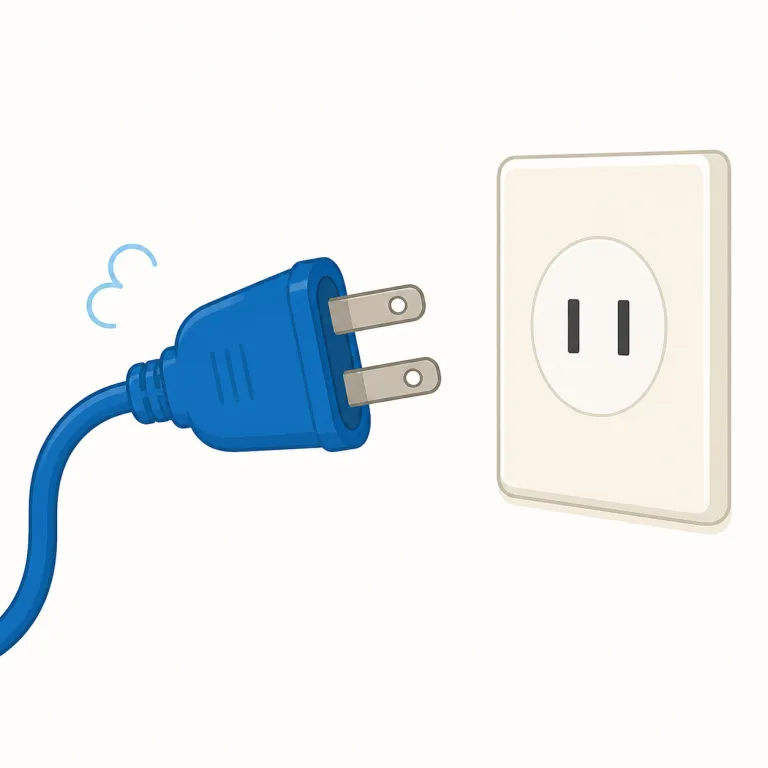 unplugging（プラグを抜くこと、機器から離れること・名詞）の覚え方イラスト — plug が「差し込む・接続する」なので、unplug はまず「接続を外す」と押さえると覚えやすいです