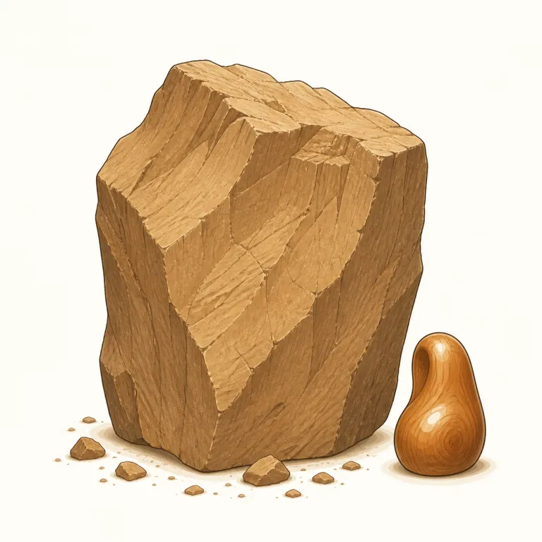 unpolished（磨かれていない・形容詞）の覚え方イラスト — unpolished は、石・木材・金属などの表面がまだ polish「磨き」を受けていない状態として覚えます