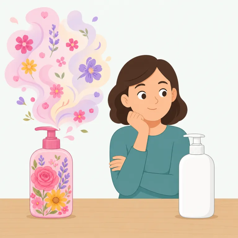 unscented（無香料・形容詞）の覚え方イラスト — unscented は un-「〜でない」+ scented「香りのついた」で、そのまま「香りなし」