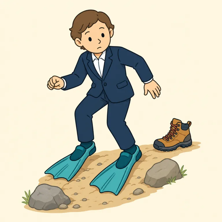 unsuited（不向きな・形容詞）の覚え方イラスト — un- が付くと「反対・否定」になり、suited は suit「合う・似合う」から来るので、まず suited =「向いている」を押さえると unsuited はその逆と取りや…