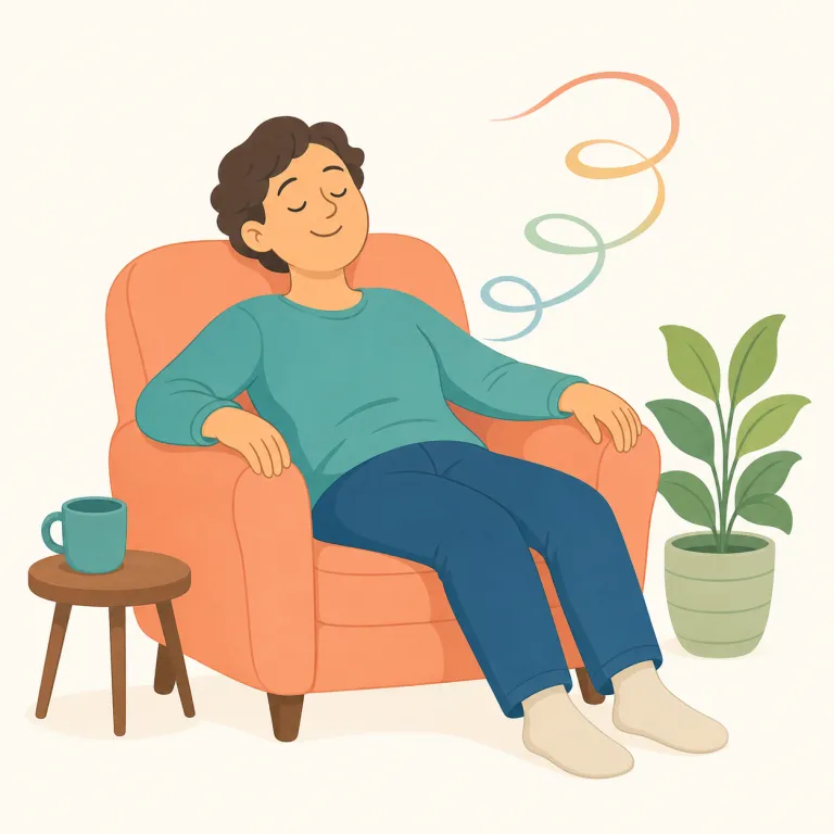 unwind（くつろぐ・verb）の覚え方イラスト