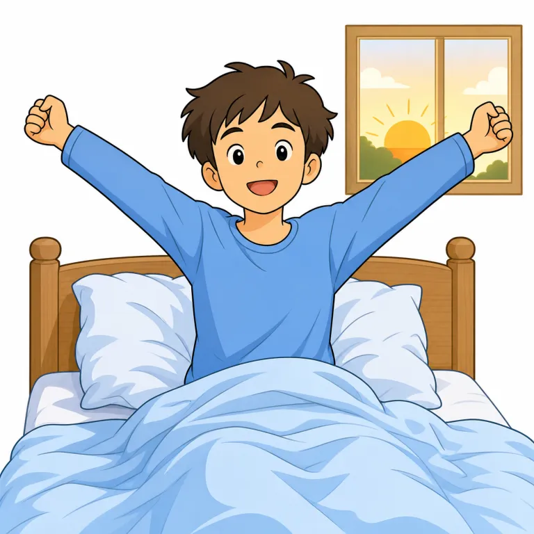 up（起きて・adverb）の覚え方イラスト