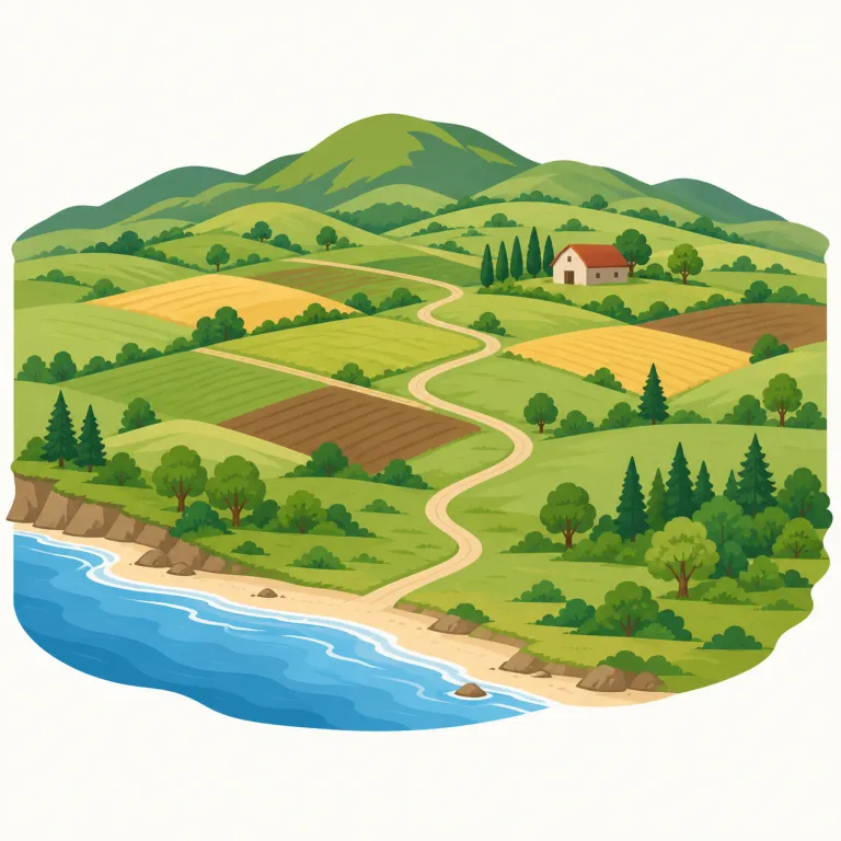 upcountry（内陸へ・副詞）の覚え方イラスト — upcountry を副詞で使うときは、「どこへ向かうか」に注目します