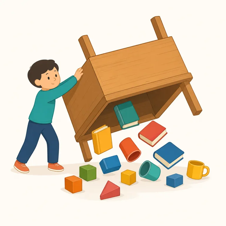 upending（ひっくり返す、覆す・動詞）の覚え方イラスト — upend はまず end を含む形として見て、「端を持ち上げて全体を倒す」ような動きを思い浮かべると残りやすい