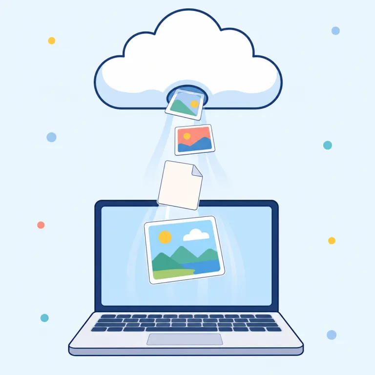 upload（送信する・動詞）の覚え方イラスト — load は「荷物を積む」が原義で、up＋load＝「上へ積み上げる」
