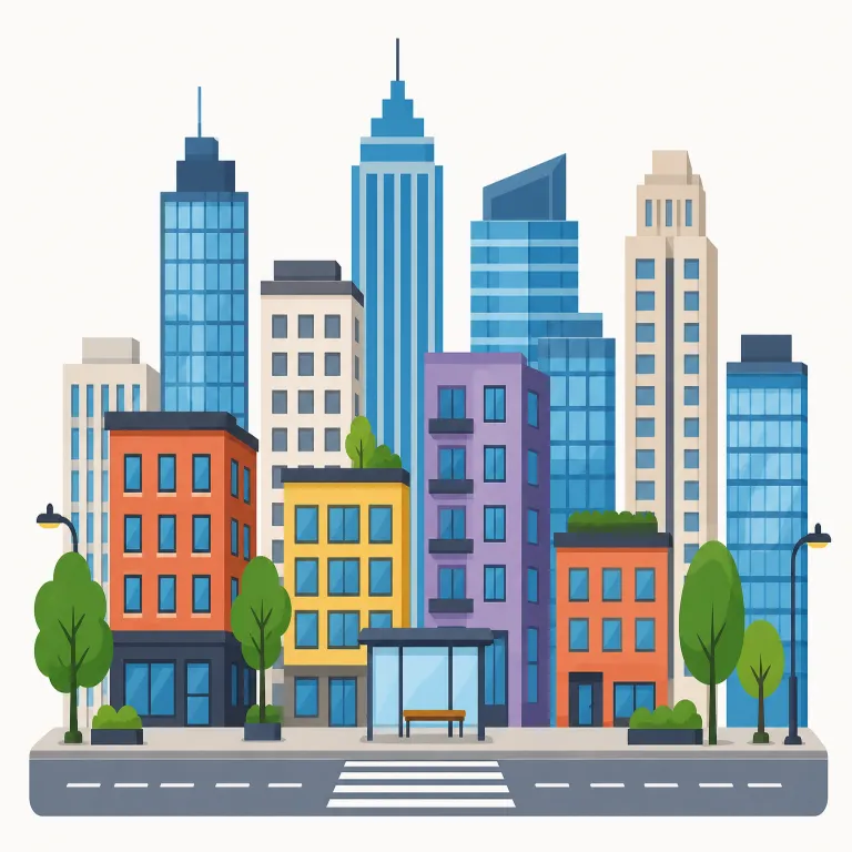urban（都会の・形容詞）の覚え方イラスト — このエントリの urban は「都市の」という基本義ではなく、都市生活を感じさせる「都会の」というニュアンスで覚えます