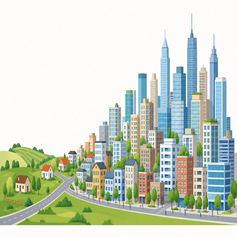 urbanization（都市化・名詞）の覚え方イラスト — urban を知っていれば中心はすぐ見える語です