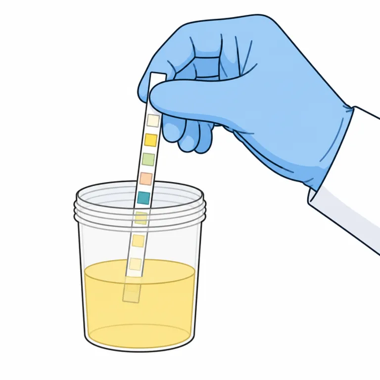 urinalysis（尿検査・noun）の覚え方イラスト