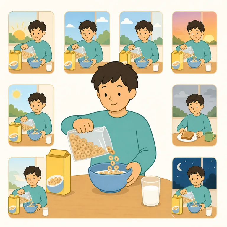 usually（通常・副詞）の覚え方イラスト — まず usual（いつもの）+ -ly で「いつものように」と捉えると覚えやすいです
