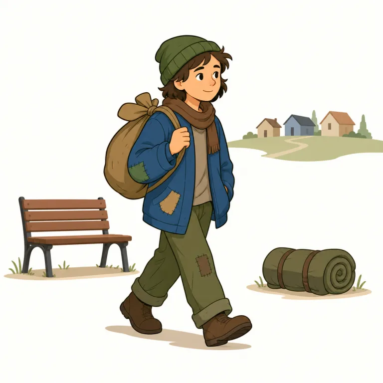 vagrancy（浮浪・名詞）の覚え方イラスト — 核は vagrant「放浪者」