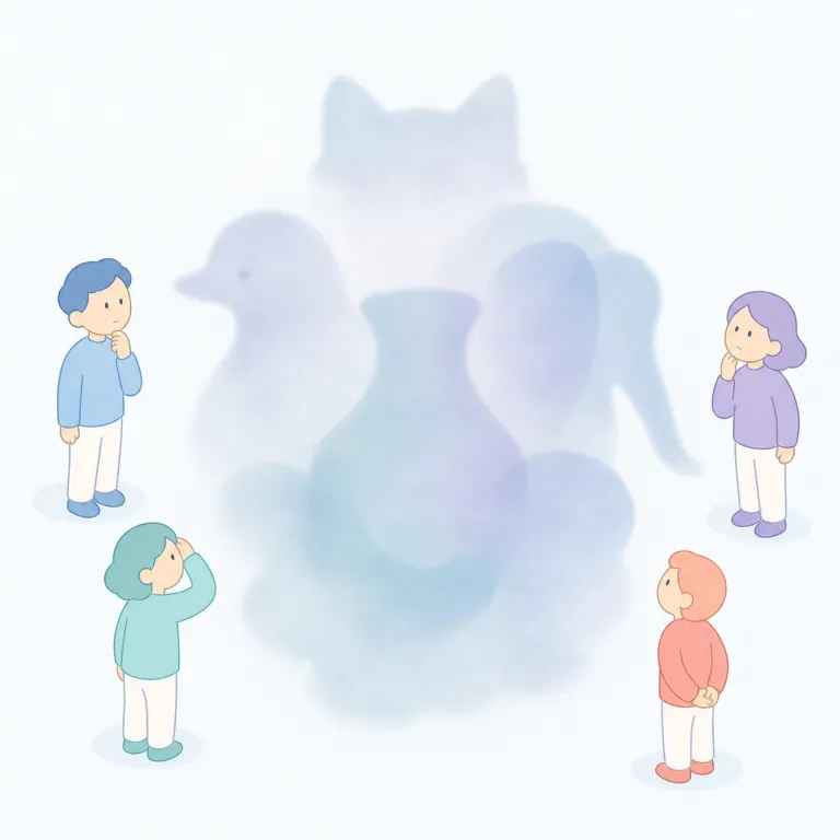 vagueness（曖昧さ・名詞）の覚え方イラスト — まず形で覚えると残りやすいです