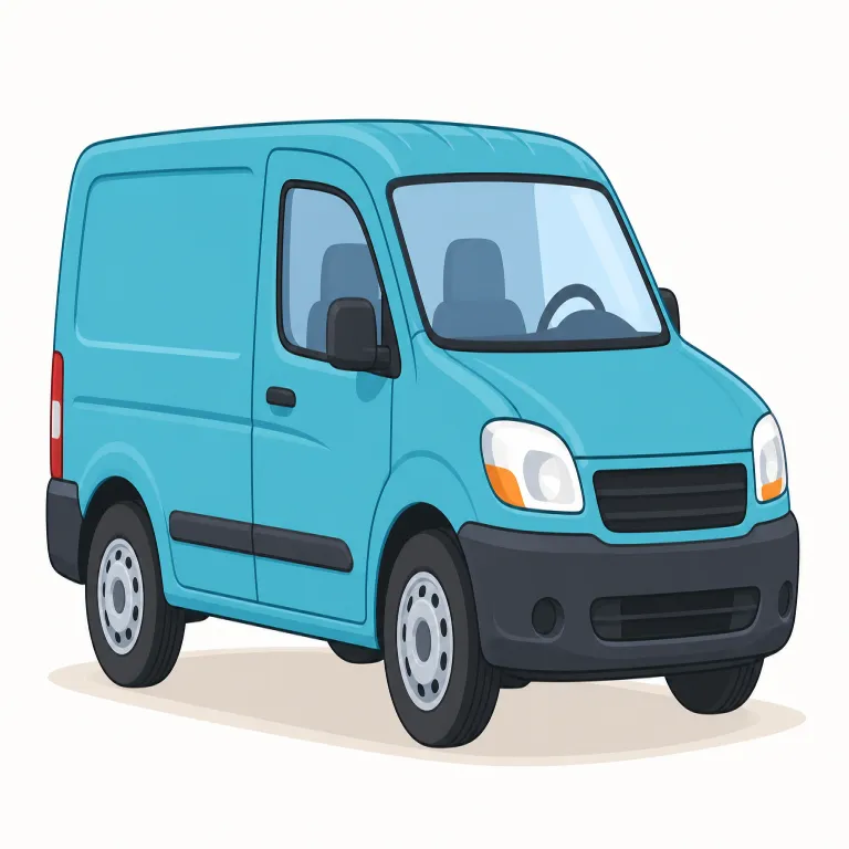 van（バン・名詞）の覚え方イラスト — van は car と truck の間にある箱型の車として覚えると自然です