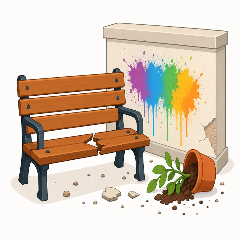 vandalism（破壊行為・名詞）の覚え方イラスト — まず核になるのは vandal「器物損壊をする人」と vandalize「故意に壊す」