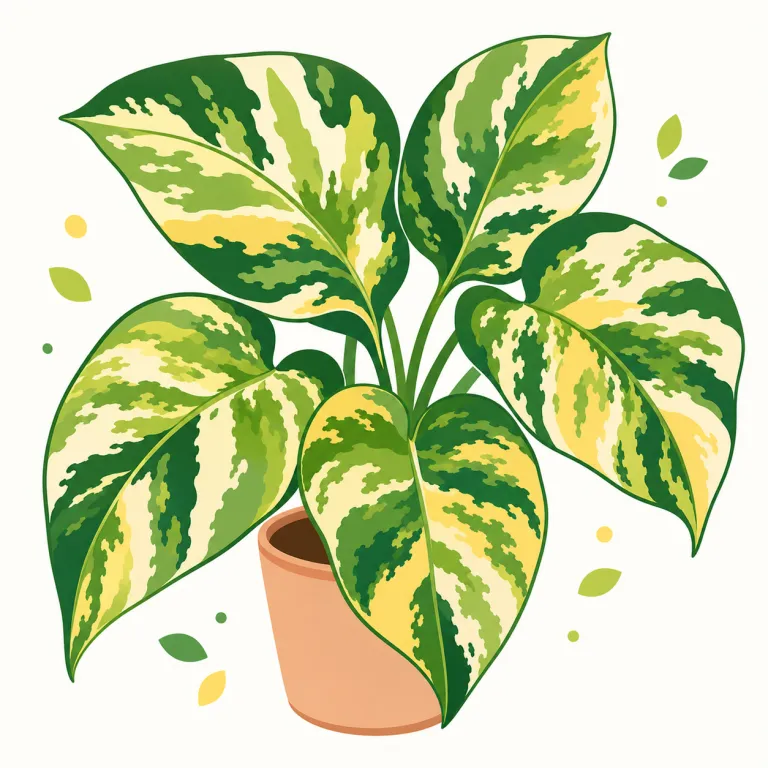 variegated（（色・模様が）まだらの、斑入りの・形容詞）の覚え方イラスト — `vary` や `variety` を知っていれば、「一様でなく色が変化している感じ」から入ると覚えやすい語です
